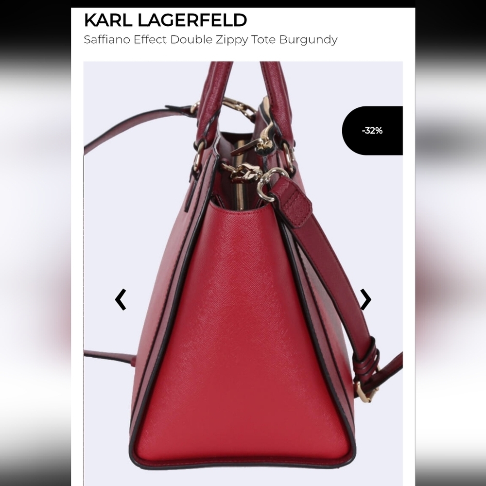 Karl Lagerfeld Saffiano Leather Satchel, Burgundy - Picture 8 of 13